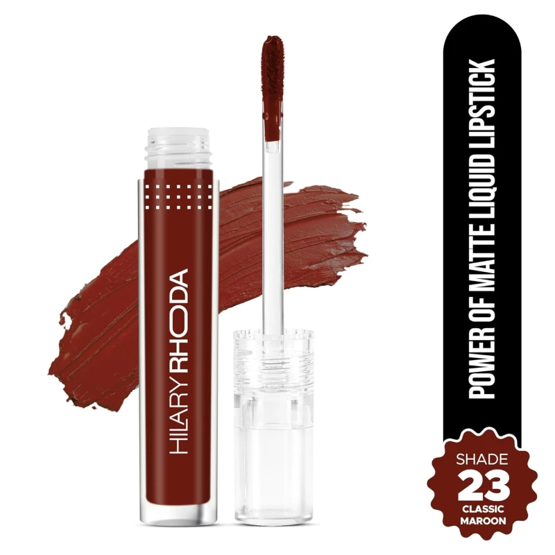 Hilary Rhoda Power Of Matte Liquid Lipstick | Buildable Colour | Long Lasting & Matte Finish | Lightweight & Non-Drying Formula | Smudge Proof & Non-Transferable | 3ml (Classic Maroon - Shade 23) thumbnail 2